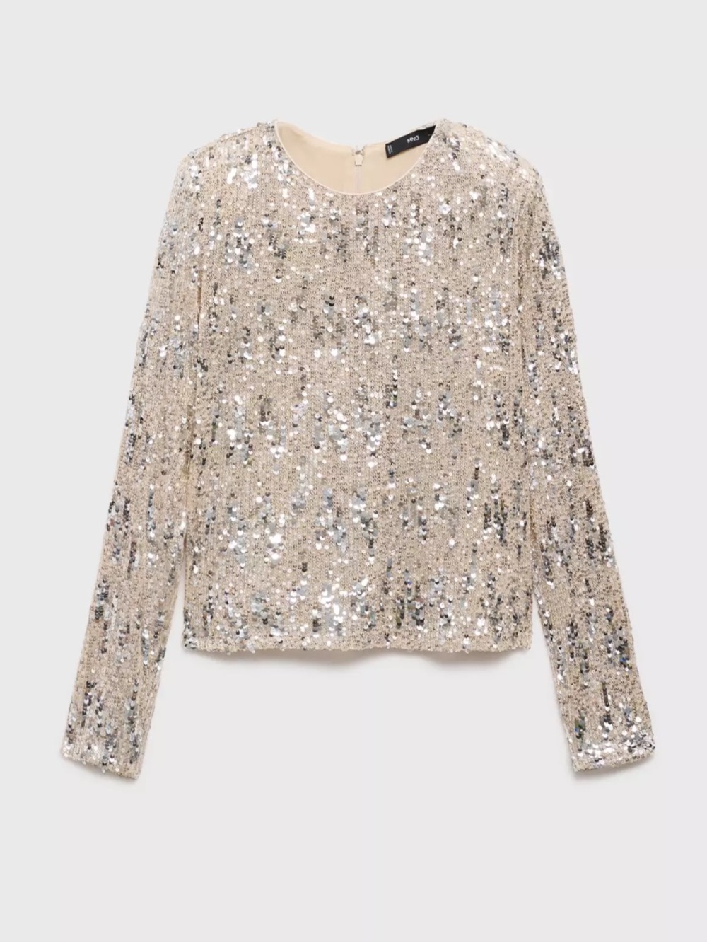 MANGO Long Sleeved T Shirt with Sequins | Size M | Silver | NWT